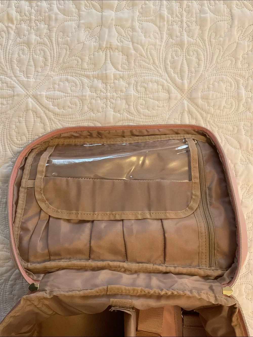 Large Makeup Bag, Cosmetic Case, Travel Makeup Organizer, Shoulder Strap, Pink
